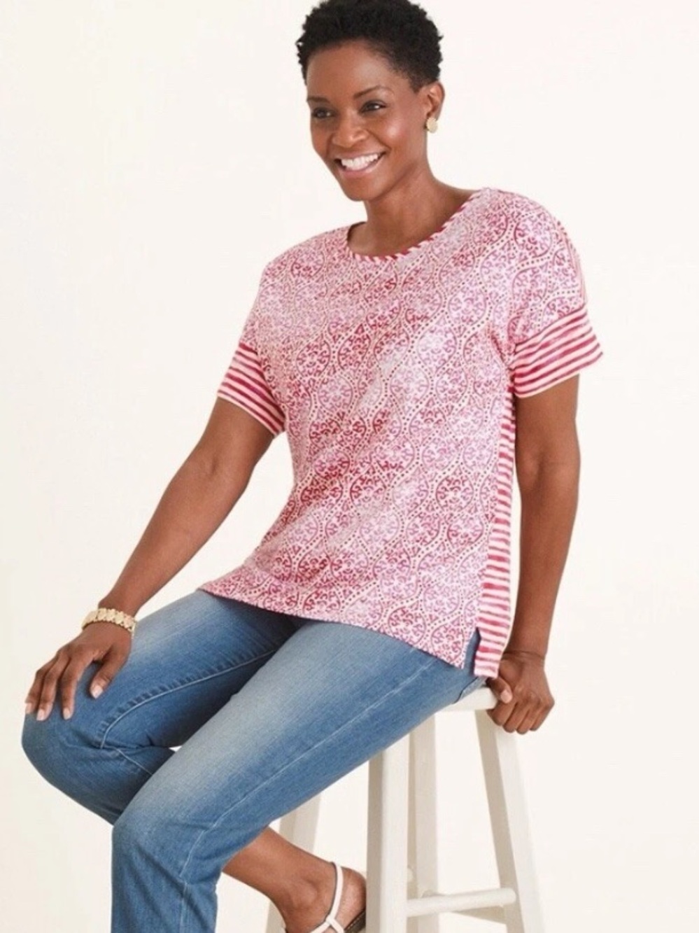 Chico’s Paisley & Stripe Tee EUC